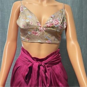 Blue Blush Floral Top and Pink Skirt Set